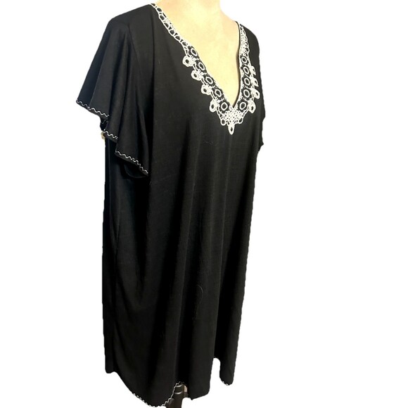 Max Studio Dress Womens 3X Embroidered Black V Neck Flutter Sleeve Shift Gauzy - Picture 4 of 9